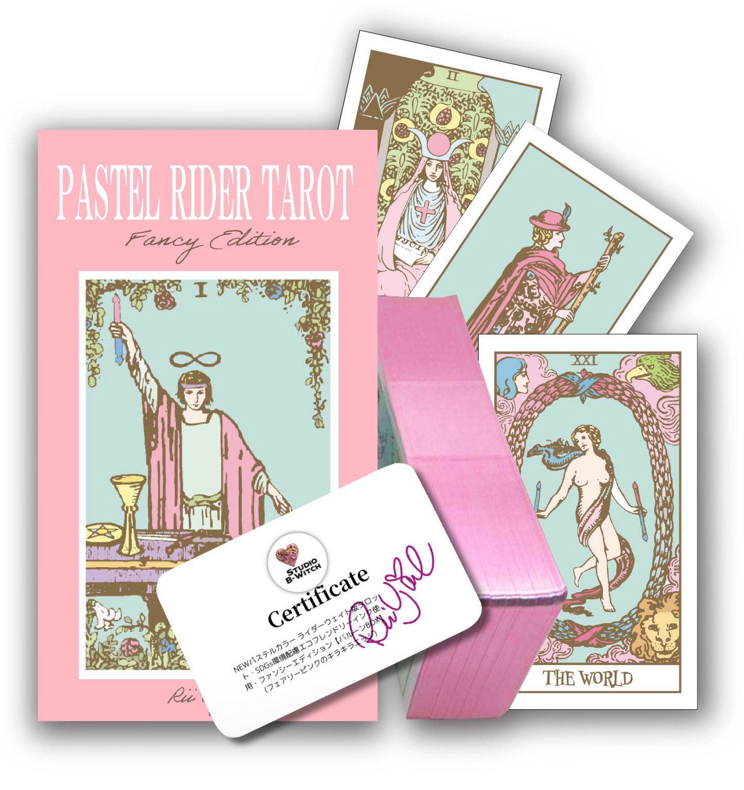 PRT-0002 Pastel Color Rider-Waite Tarot, SDGs Eco-Friendly Ink Used, Fancy Edition (Fairy Pink Glitter Edges) PDF Data Japanese Guidebook Included