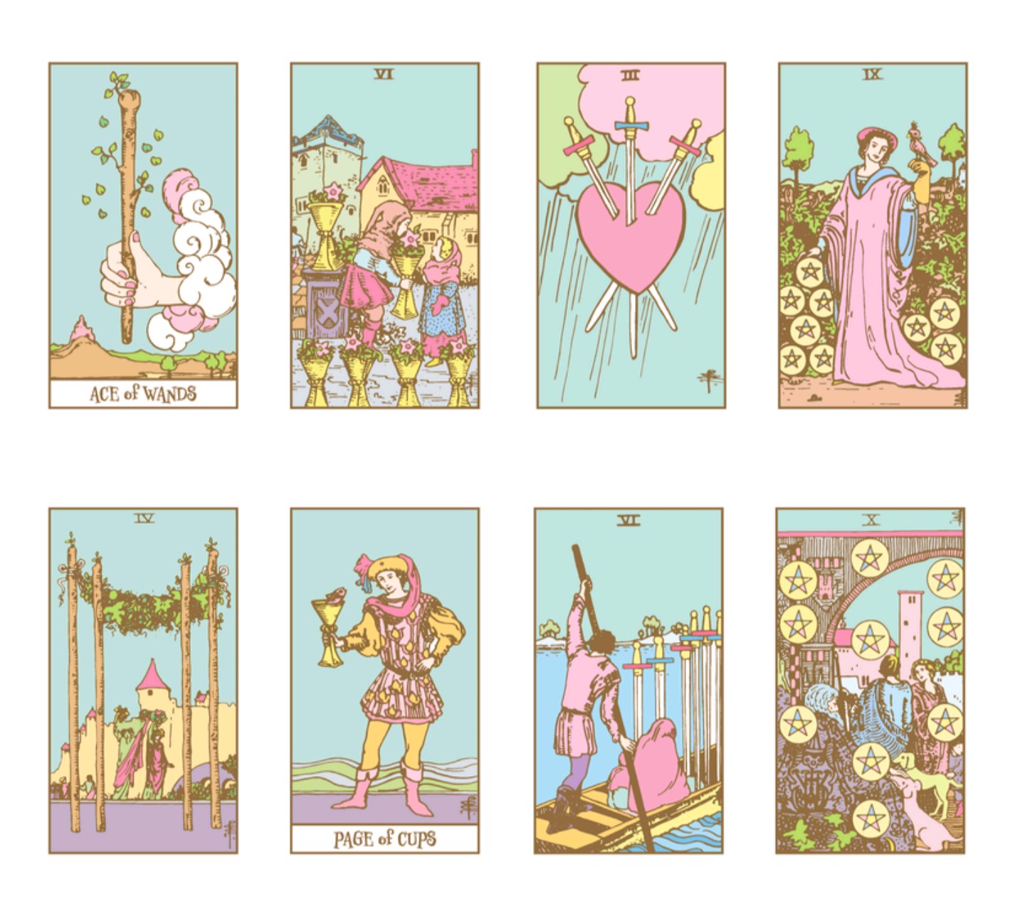 PRT-0002 Pastel Color Rider-Waite Tarot, SDGs Eco-Friendly Ink Used, Fancy Edition (Fairy Pink Glitter Edges) PDF Data Japanese Guidebook Included